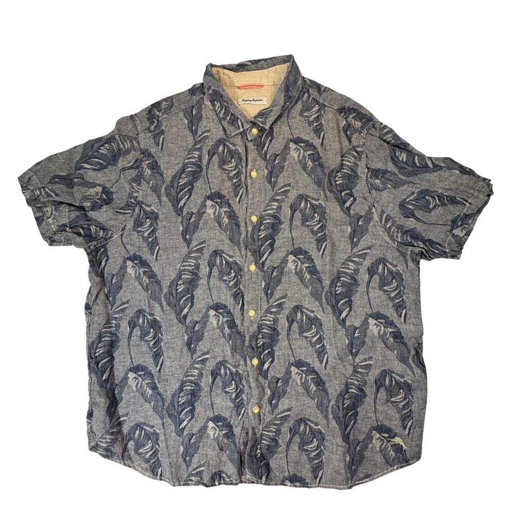 Tommy Bahama Men's 2XL Fronda Blue Linen Shirt Short Sleeve Button Front Relaxed